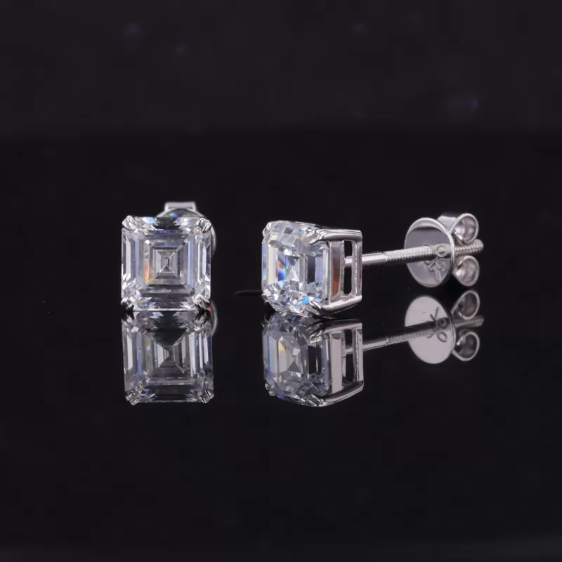 5.5×5.8mm Asscher Cut Lab Grown Diamond 18K White Gold Diamond Stud Earrings