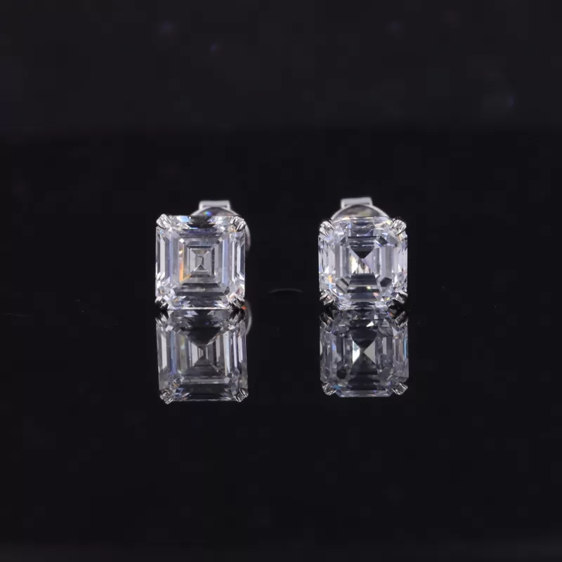 5.5×5.8mm Asscher Cut Lab Grown Diamond 18K White Gold Diamond Stud Earrings