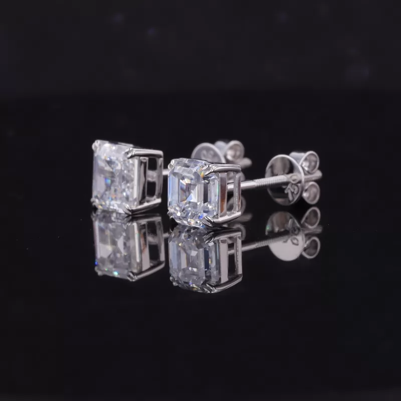 5.5×5.8mm Asscher Cut Lab Grown Diamond 18K White Gold Diamond Stud Earrings