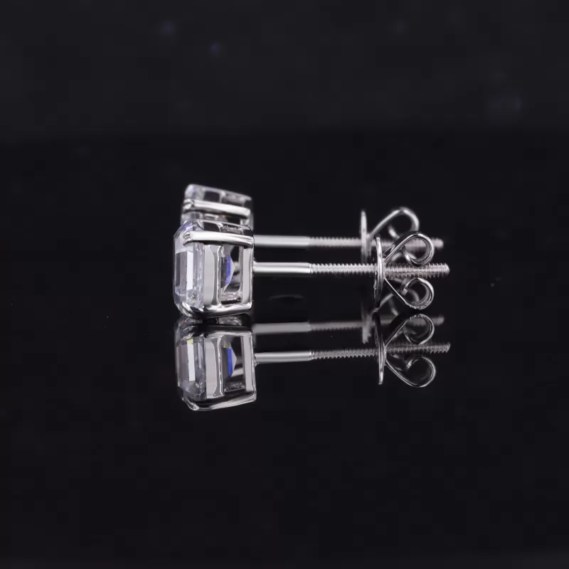 5.5×5.8mm Asscher Cut Lab Grown Diamond 18K White Gold Diamond Stud Earrings