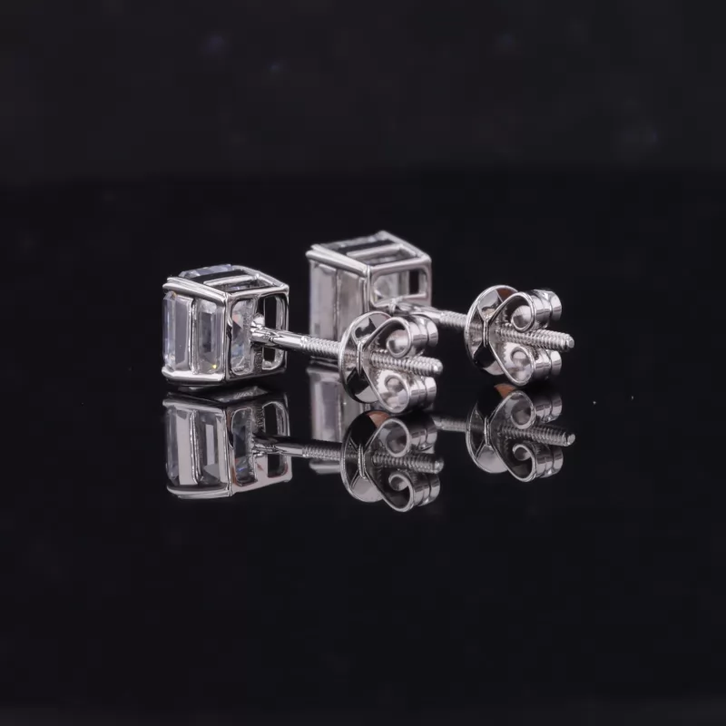 5.5×5.8mm Asscher Cut Lab Grown Diamond 18K White Gold Diamond Stud Earrings
