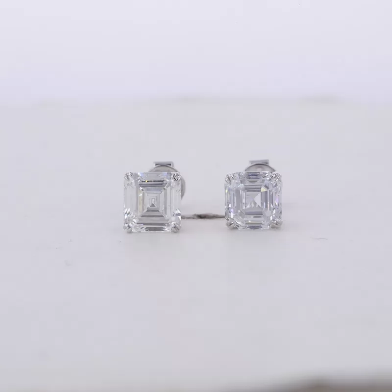 5.5×5.8mm Asscher Cut Lab Grown Diamond 18K White Gold Diamond Stud Earrings