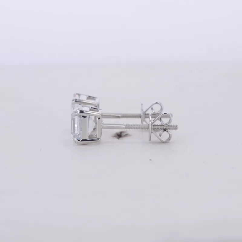 5.5×5.8mm Asscher Cut Lab Grown Diamond 18K White Gold Diamond Stud Earrings