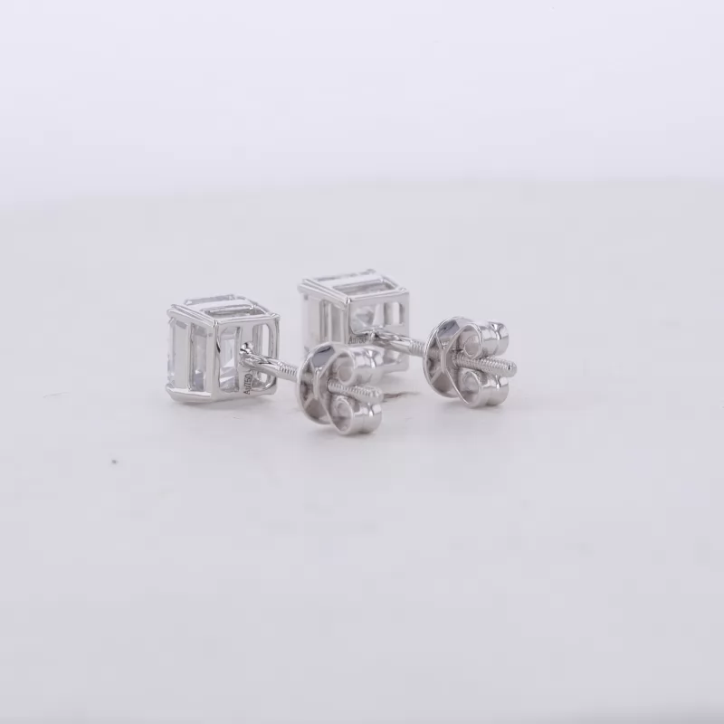 5.5×5.8mm Asscher Cut Lab Grown Diamond 18K White Gold Diamond Stud Earrings