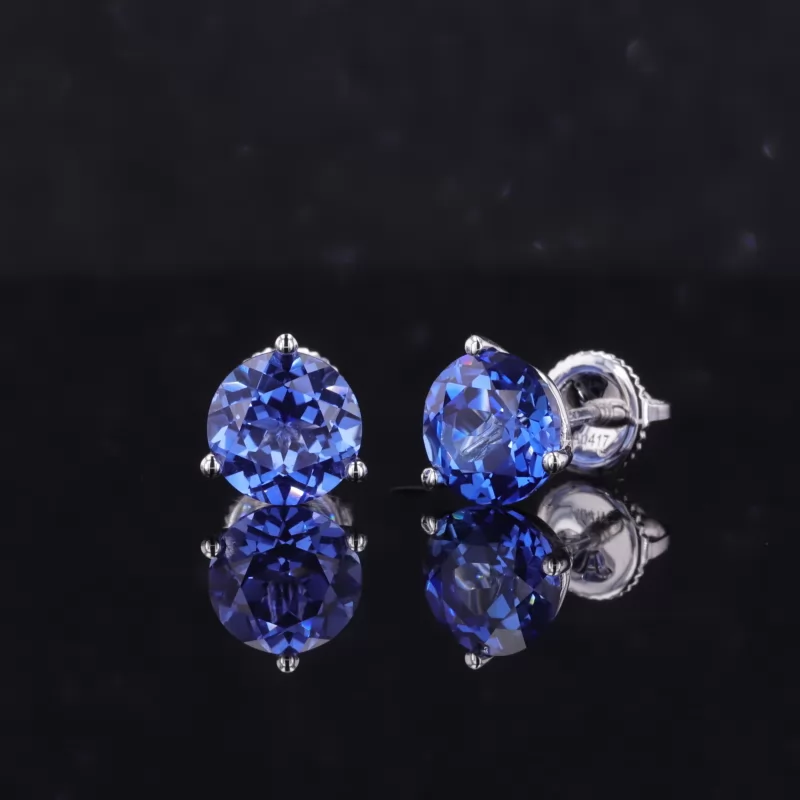 7mm Round Brilliant Cut Lab Grown Sapphire 10K White Gold Diamond Stud Earrings