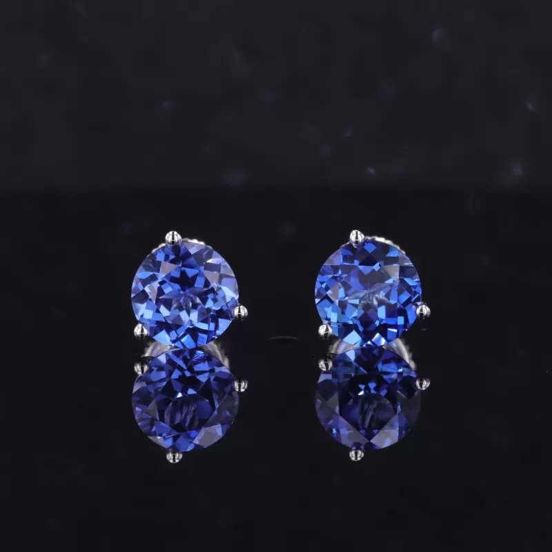 7mm Round Brilliant Cut Lab Grown Sapphire 10K White Gold Diamond Stud Earrings