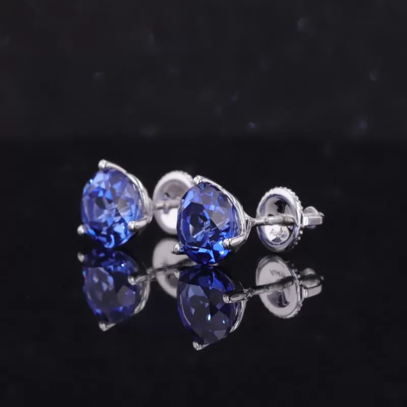 7mm Round Brilliant Cut Lab Grown Sapphire 10K White Gold Diamond Stud Earrings