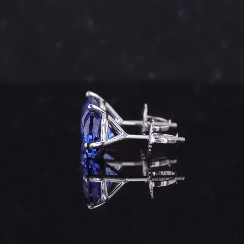 7mm Round Brilliant Cut Lab Grown Sapphire 10K White Gold Diamond Stud Earrings