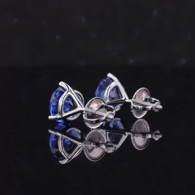 7mm Round Brilliant Cut Lab Grown Sapphire 10K White Gold Diamond Stud Earrings