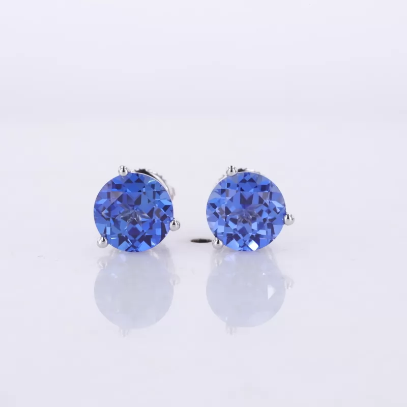 7mm Round Brilliant Cut Lab Grown Sapphire 10K White Gold Diamond Stud Earrings