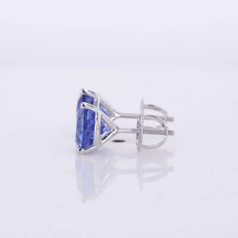 7mm Round Brilliant Cut Lab Grown Sapphire 10K White Gold Diamond Stud Earrings