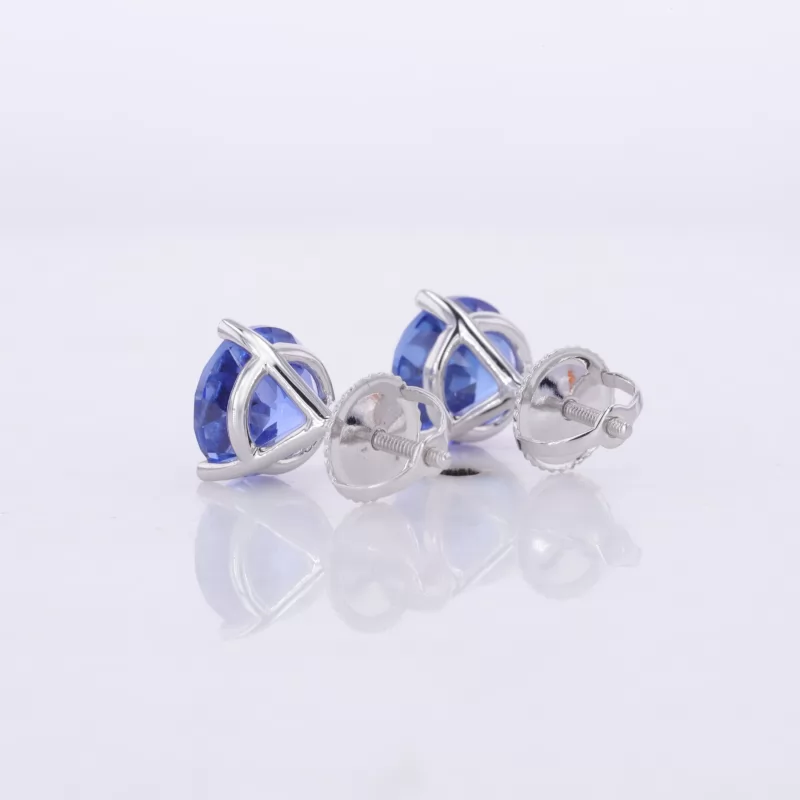 7mm Round Brilliant Cut Lab Grown Sapphire 10K White Gold Diamond Stud Earrings