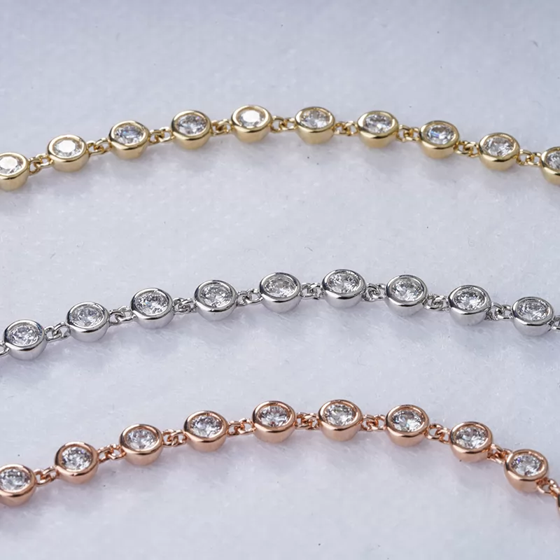 2.8mm Round Brilliant Cut Lab Grown Diamond Bezel Set 14K Gold Tennis Bracelets