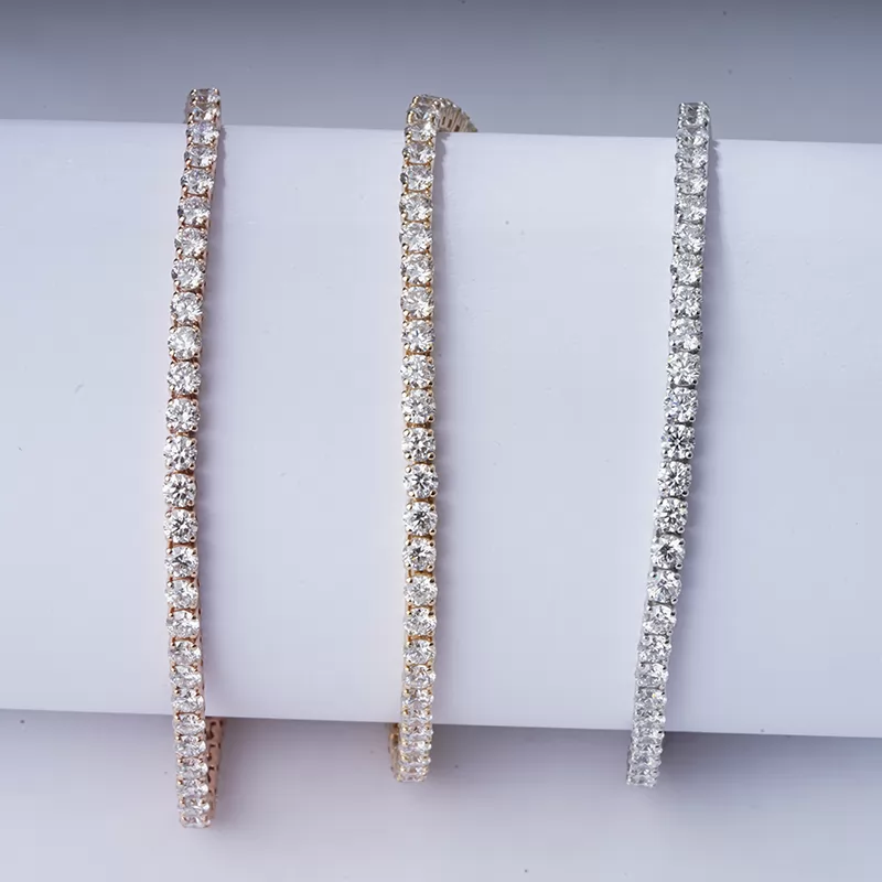 3mm 4mm 5mm 6mm Round Brilliant Cut Moissanite 4 Prongs 14K Gold Tennis Bracelets