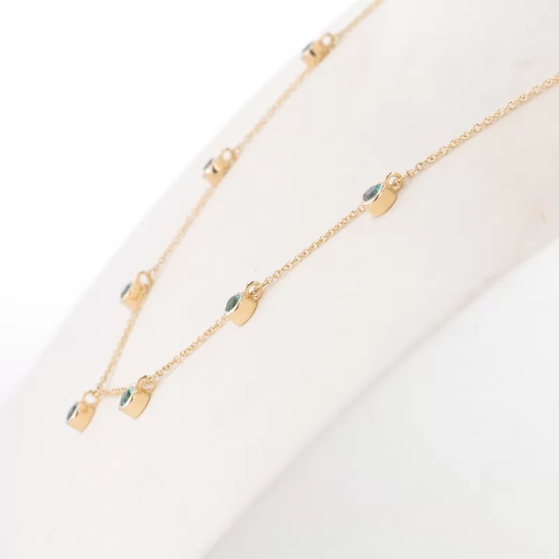 3mm Round Brilliant Cut Lab Grown Emerald Bezel Set 10K Yellow Gold Diamond Pendant Necklace