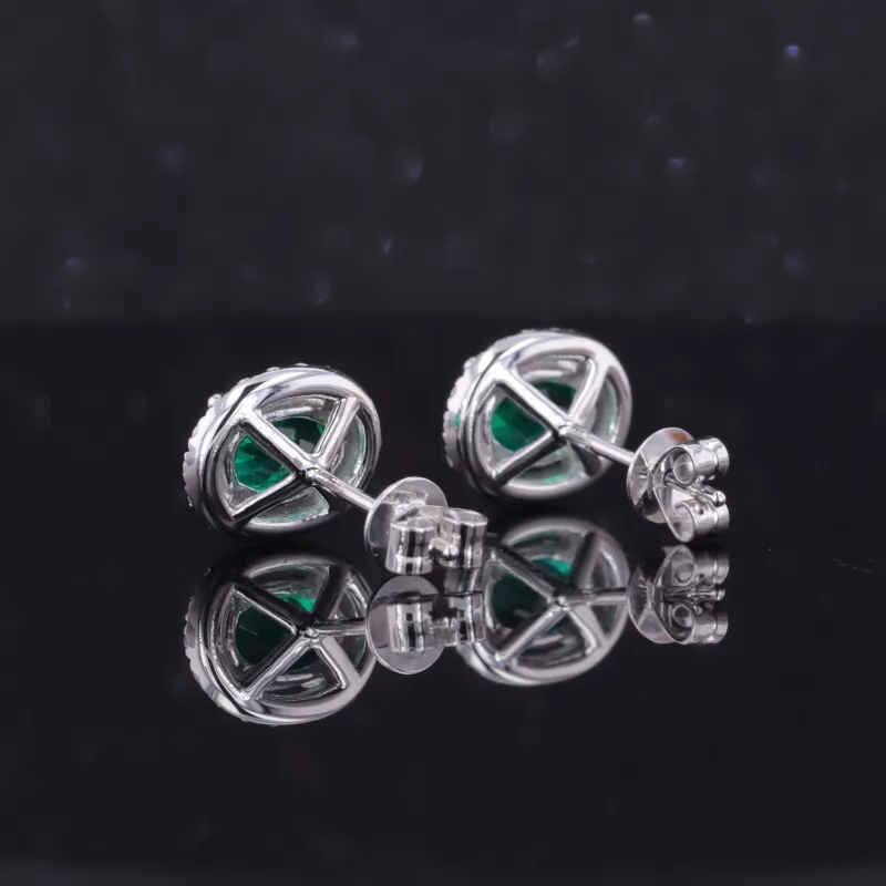 5×7mm Oval Cut Lab Grown Emerald 14K White Gold Diamond Stud Earrings