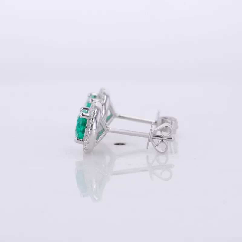 5×7mm Oval Cut Lab Grown Emerald 14K White Gold Diamond Stud Earrings