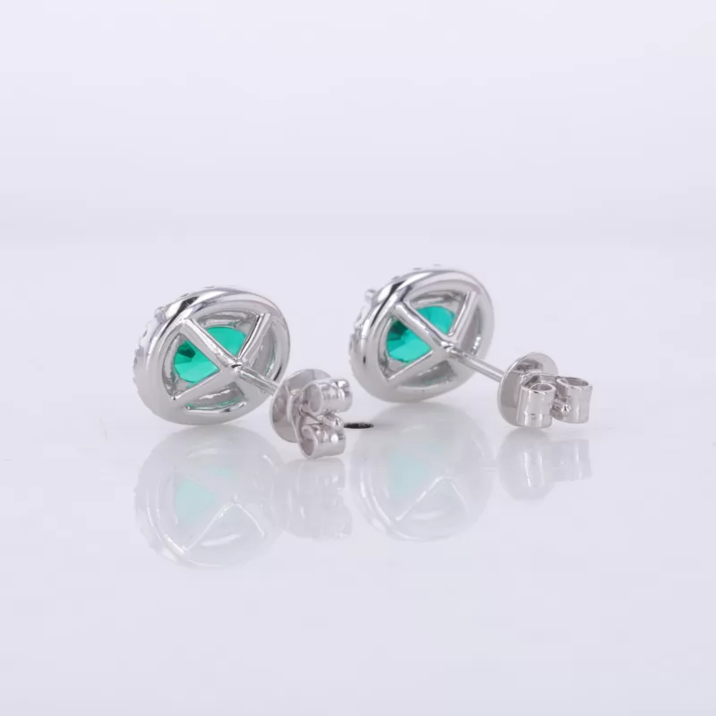 5×7mm Oval Cut Lab Grown Emerald 14K White Gold Diamond Stud Earrings
