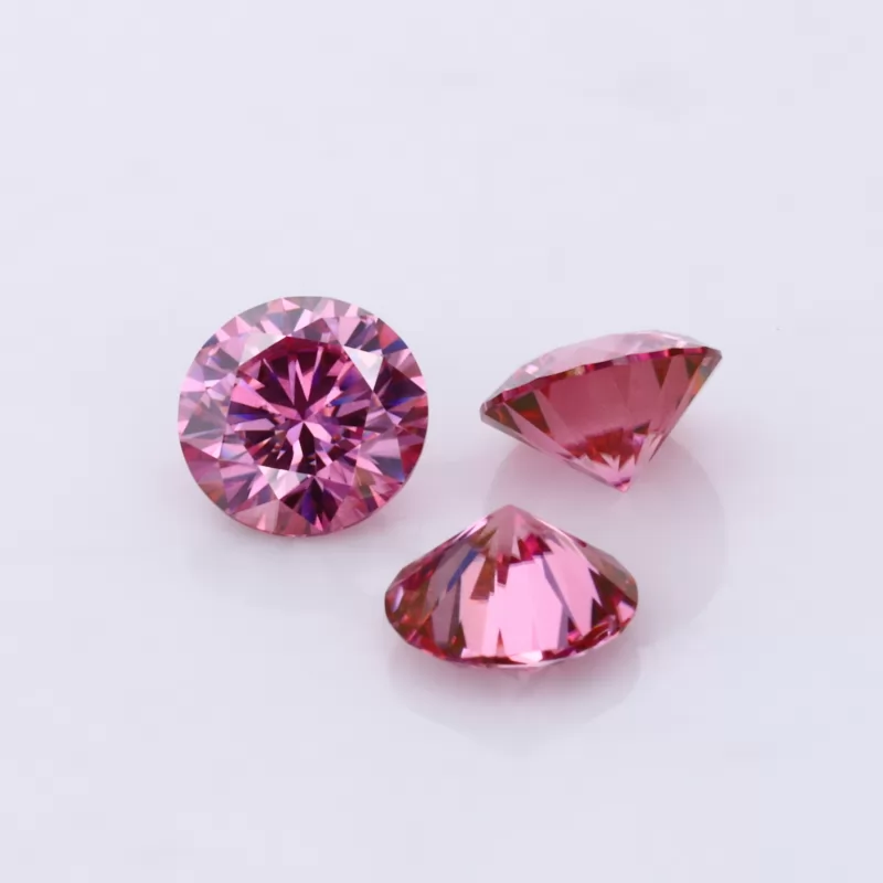 Dark Pink Color 6.5mm 1ct Round Brilliant Cut Moissanite