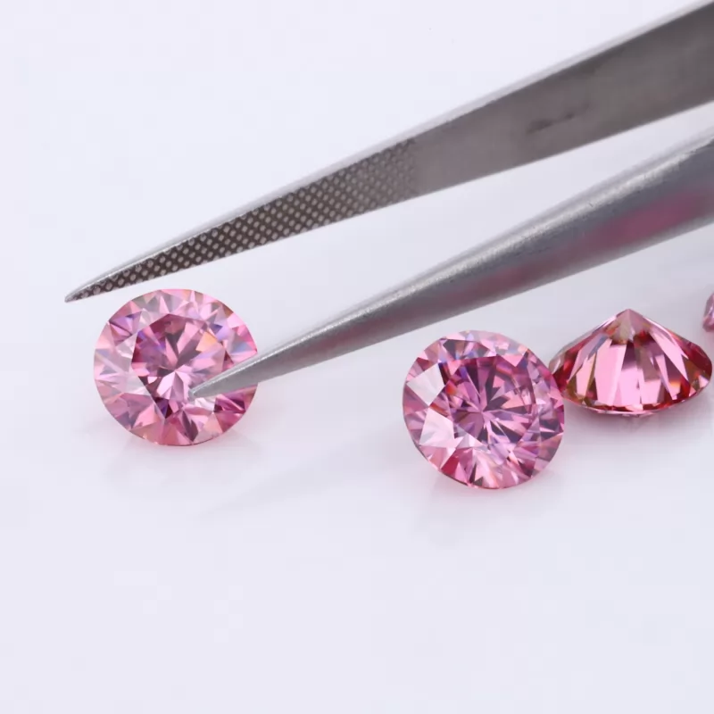 Dark Pink Color 6.5mm 1ct Round Brilliant Cut Moissanite