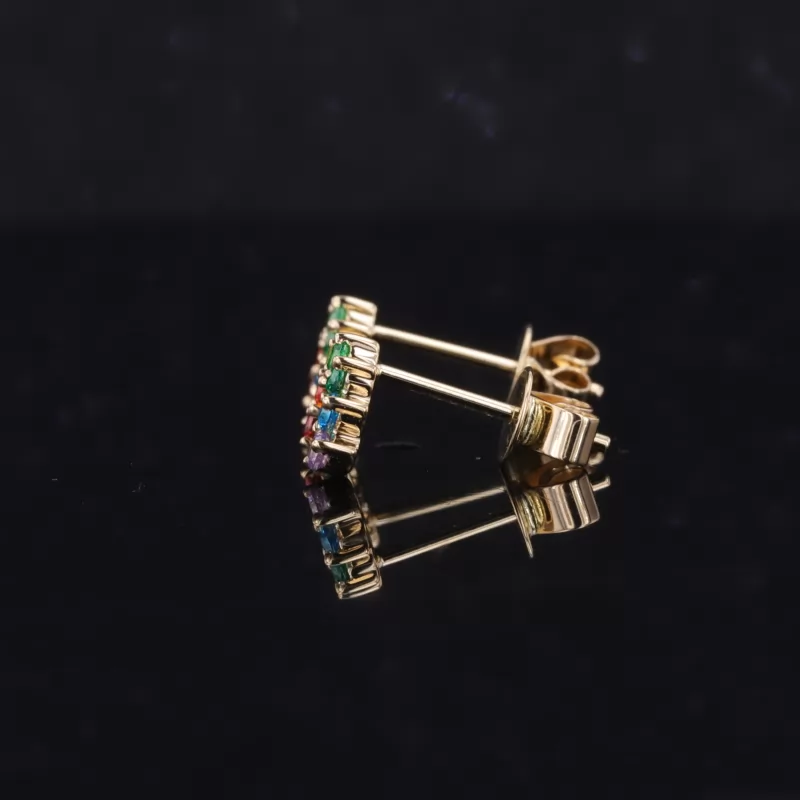 1.7mm Round Brilliant Cut Colours Lab Gemstones 14K Yellow Gold Rainbow Diamond Stud Earrings