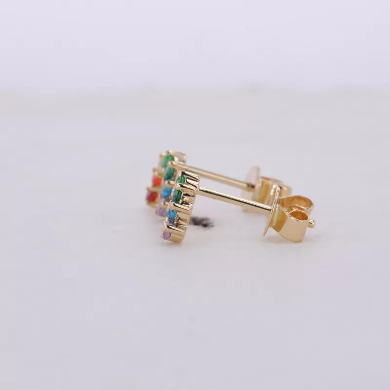 1.7mm Round Brilliant Cut Colours Lab Gemstones 14K Yellow Gold Rainbow Diamond Stud Earrings