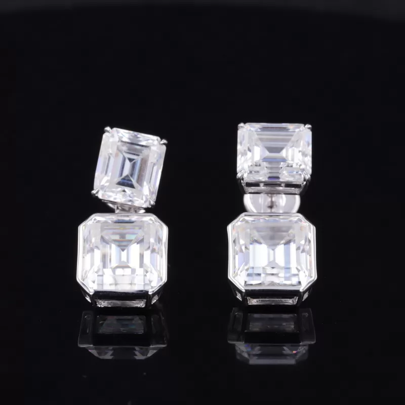 8×9mm & 6.5×7.5mm Octagon Emerald Cut Moissanite 14K White Gold Diamond Earrings