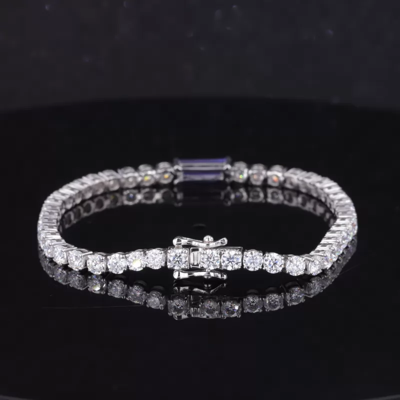 3×9mm Baguette Step Cut Lab Grown Sapphire & 3mm Round Brilliant Cut Moissanite 14K White Gold Tennis Bracelet