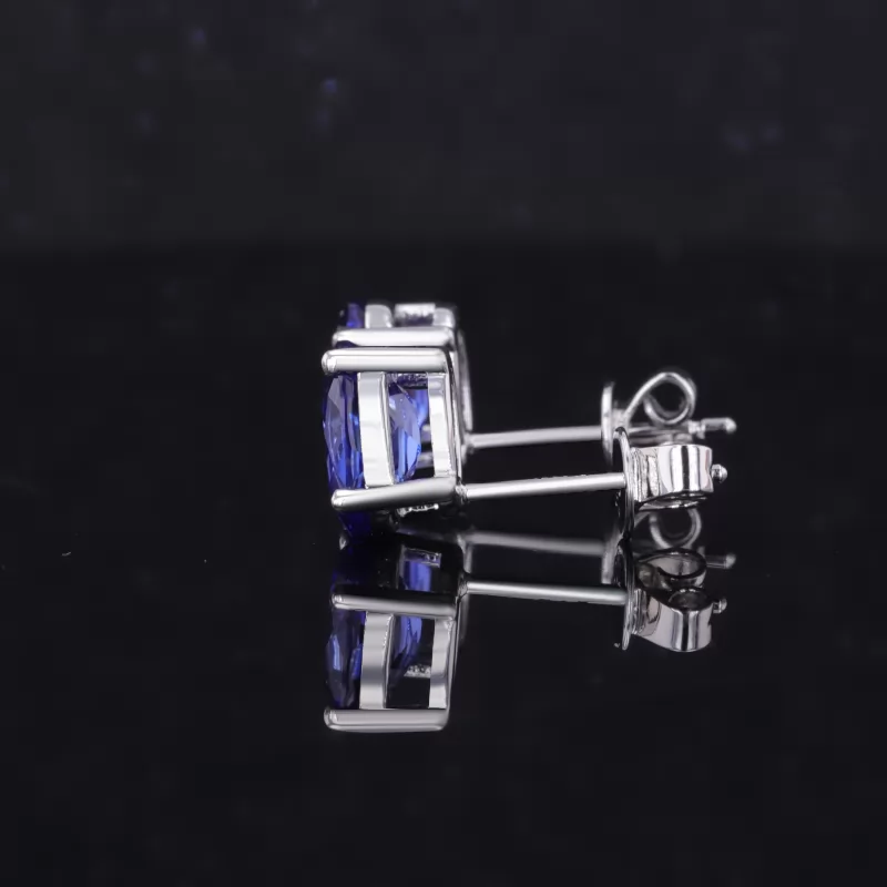 6×8mm Oval Cut Lab Grown Sapphire S925 Sterling Silver Diamond Stud Earrings