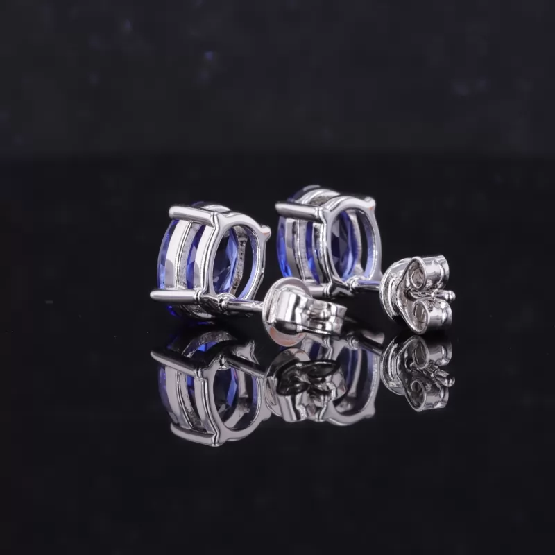 6×8mm Oval Cut Lab Grown Sapphire S925 Sterling Silver Diamond Stud Earrings