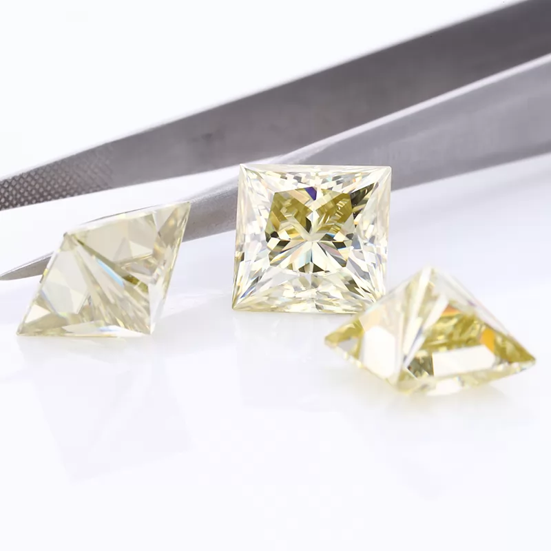 Yellow Color Square Shape Princess Cut Moissanite