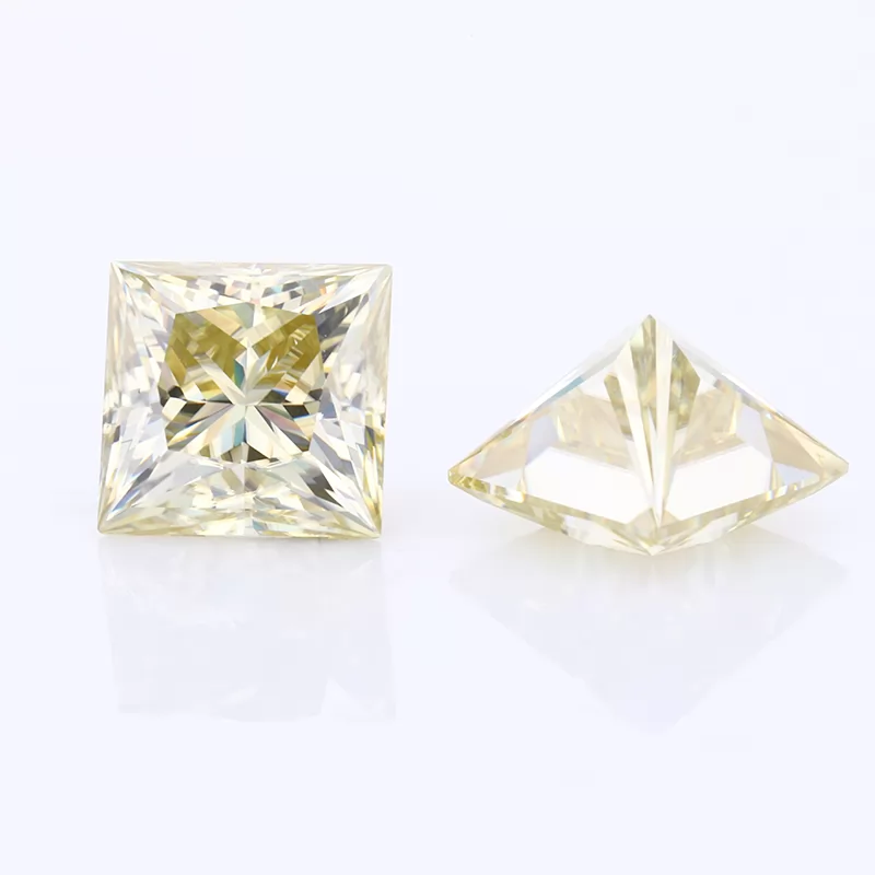 Yellow Color Square Shape Princess Cut Moissanite