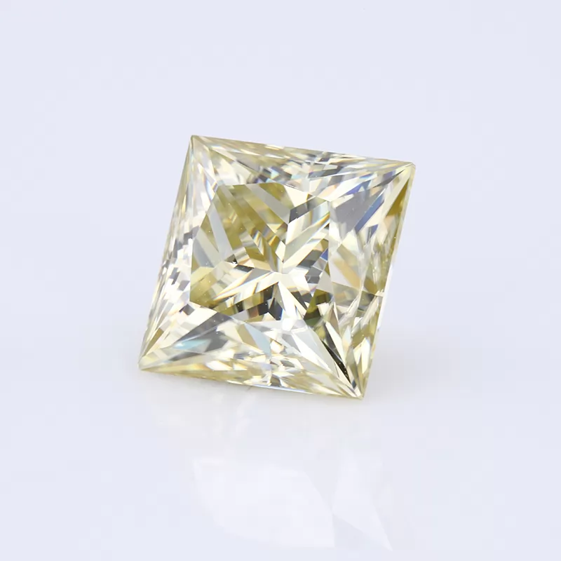 Yellow Color Square Shape Princess Cut Moissanite