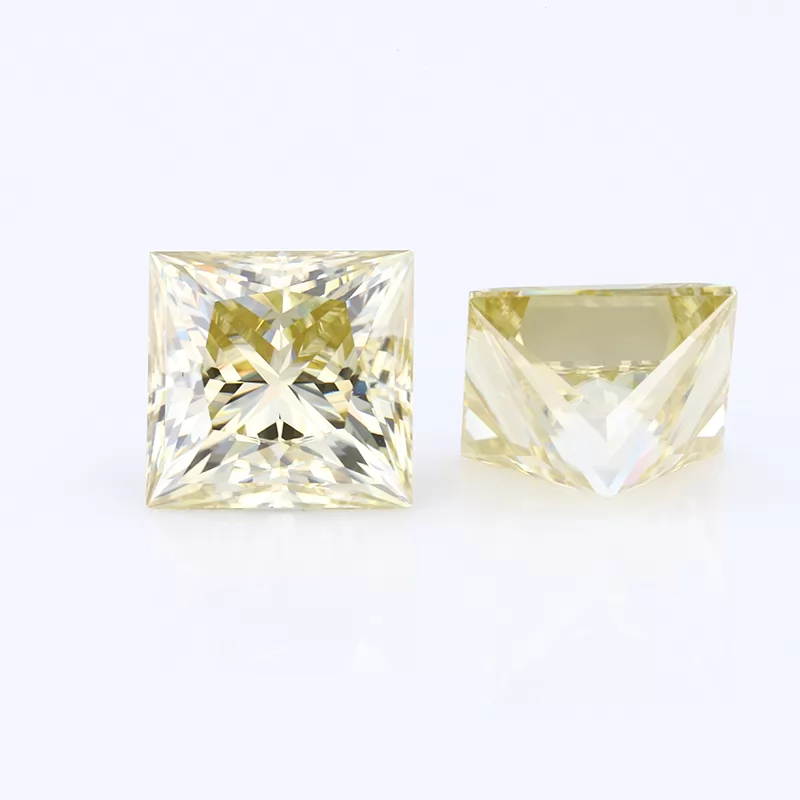 Yellow Color Square Shape Princess Cut Moissanite