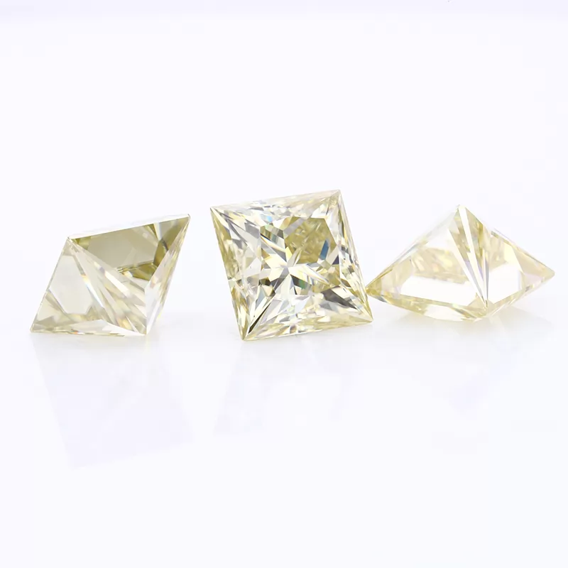 Yellow Color Square Shape Princess Cut Moissanite