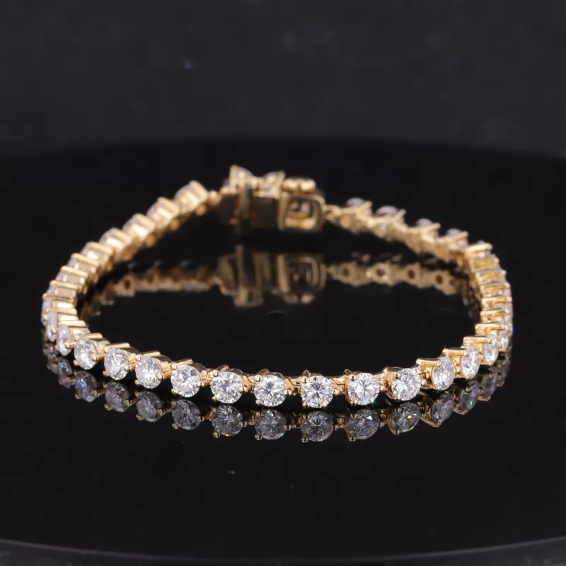 3.5mm Round Brilliant Cut Moissanite 18K Yellow Gold Tennis Bracelet