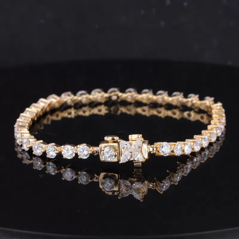 3.5mm Round Brilliant Cut Moissanite 18K Yellow Gold Tennis Bracelet