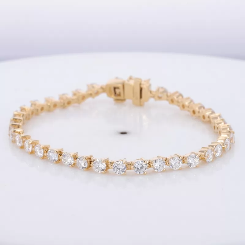 3.5mm Round Brilliant Cut Moissanite 18K Yellow Gold Tennis Bracelet