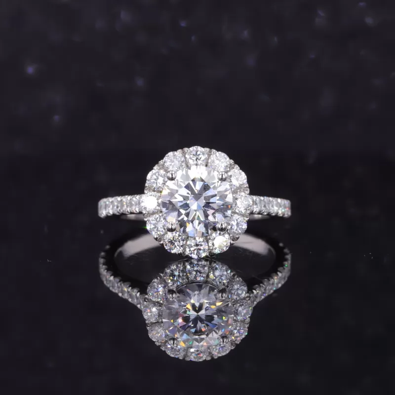 5mm Round Brilliant Cut Moissanite 14K White Gold Halo Engagement Ring