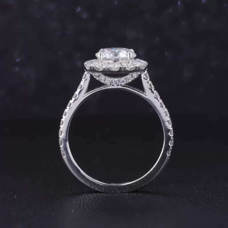 5mm Round Brilliant Cut Moissanite 14K White Gold Halo Engagement Ring