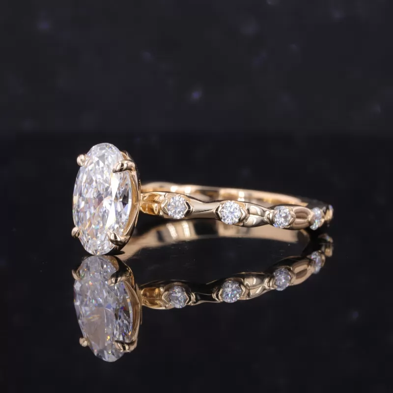 9.9×6.3mm Oval Cut Lab Grown Diamond 14K Yellow Gold Pave Engagement Ring