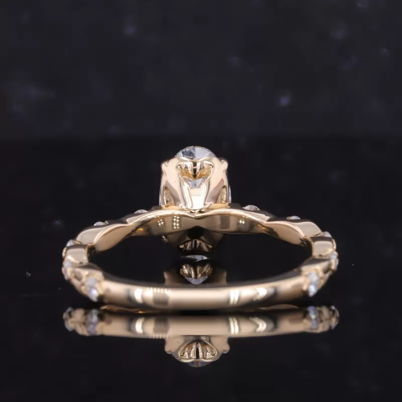 9.9×6.3mm Oval Cut Lab Grown Diamond 14K Yellow Gold Pave Engagement Ring