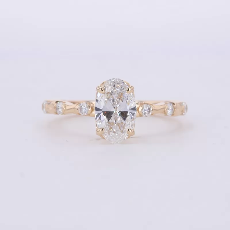 9.9×6.3mm Oval Cut Lab Grown Diamond 14K Yellow Gold Pave Engagement Ring