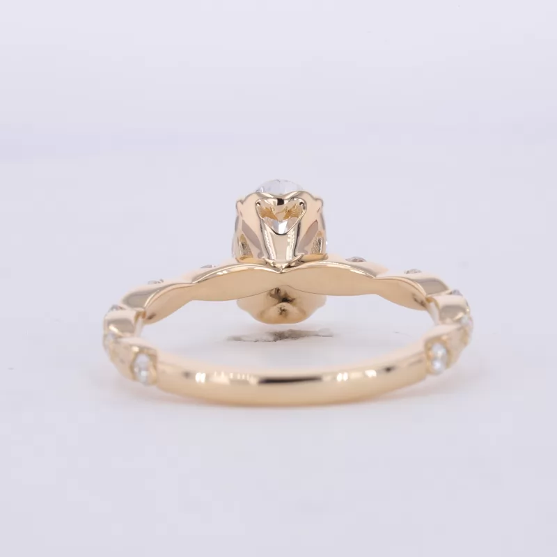 9.9×6.3mm Oval Cut Lab Grown Diamond 14K Yellow Gold Pave Engagement Ring