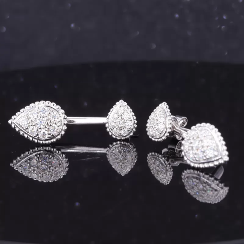 2.3mm Round Brilliant Cut Moissanite S925 Sterling Silver Pear design Drop Dangle Diamond Earrings