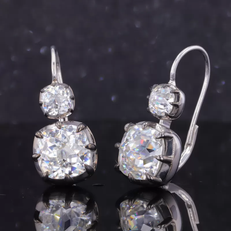 9×9mm Cushion Cut Moissanite S925 Sterling Silver Drop Dangle Diamond Earrings