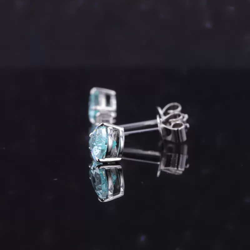 Pear Cut Lab Grown Paraiba Sapphire 10K White Gold Drop Dangle Diamond Earrings