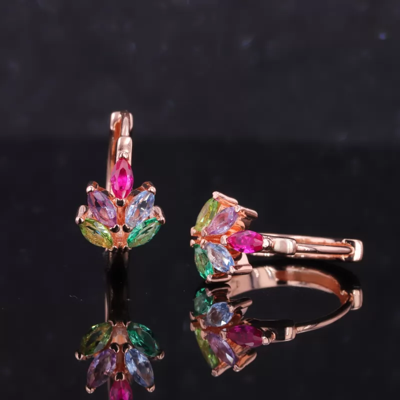 2×4mm Marquise Cut Colours Lab Gemstones S925 Sterling Silver Diamond Earrings