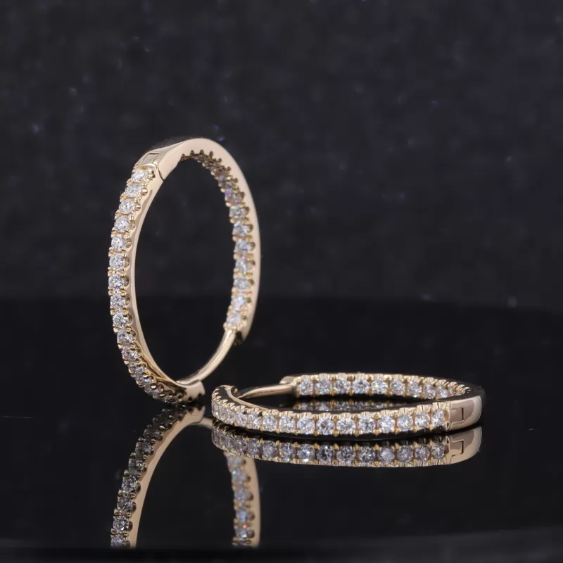 1.7mm Round Brilliant Cut Moissanite 10K Rose Gold Hoop Diamond Earrings