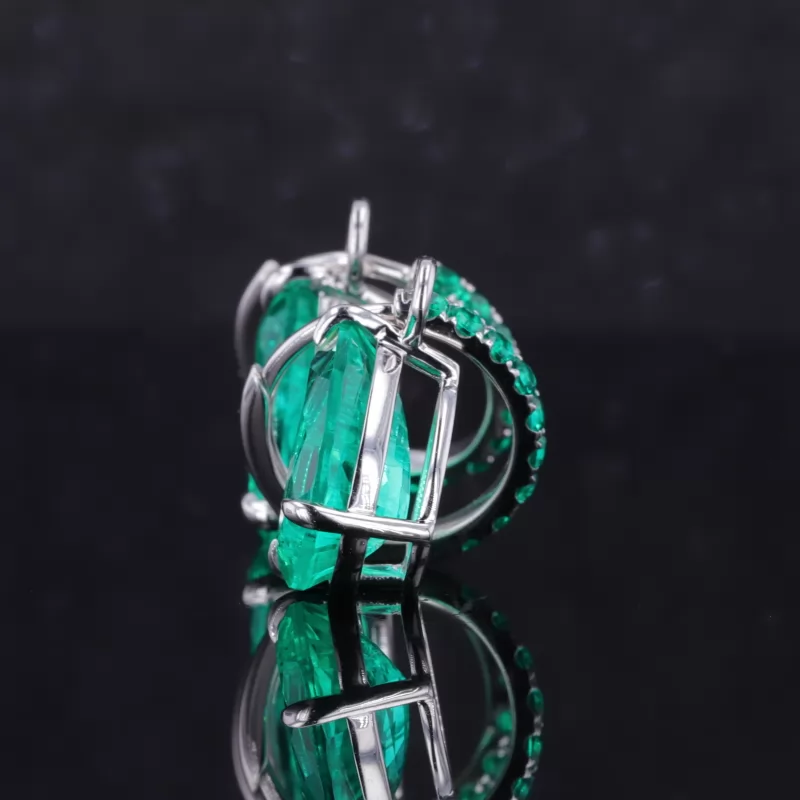 8×10mm Pear Cut Lab Grown Hydrothermal Emerald Gemstone S925 Sterling Silver Drop Dangle Diamond Earrings